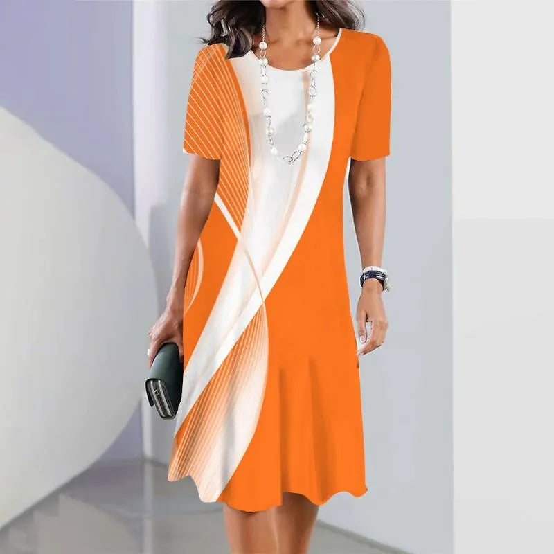 Women’s T-Shirt Dress with Abstract Graphic Print and Short Sleeve Shift Fit
