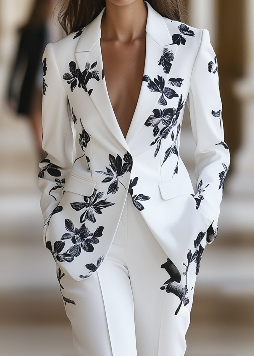 Ceylan Women’s Floral Pant Suit with Tailored Single-Button Blazer