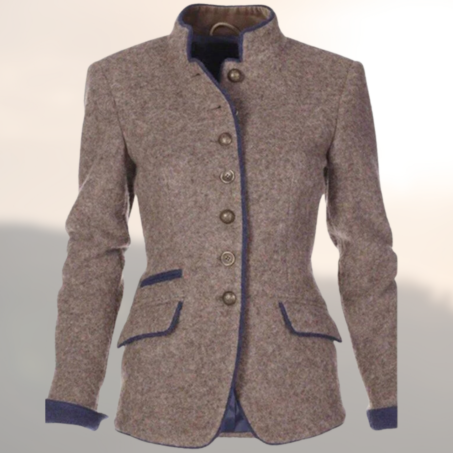 Women’s Blazer jackets Alternative with Stand Collar and Contrast Piping Trim