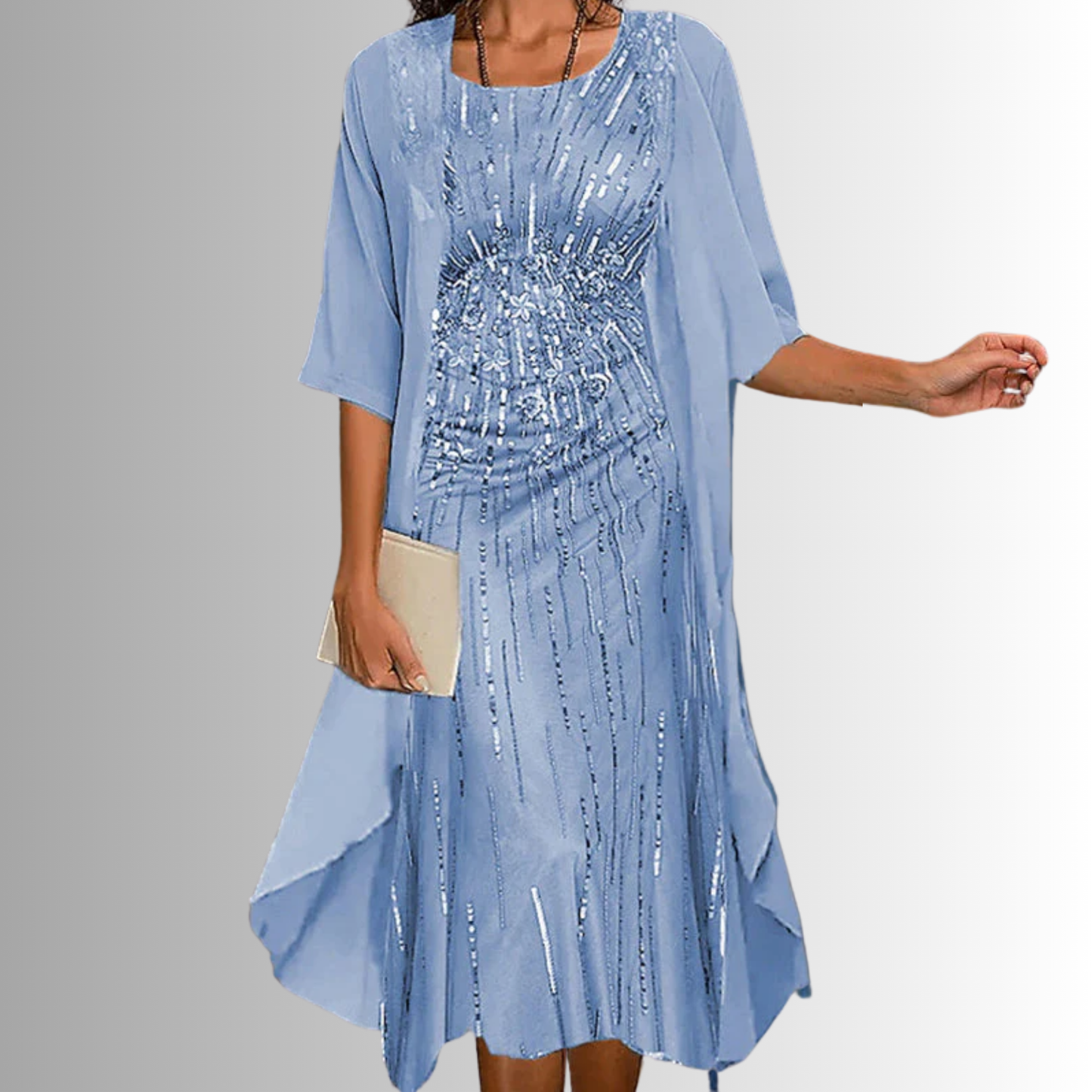 Women's Boho Floral Midi Dress with Matching Lightweight Duster Cardigan