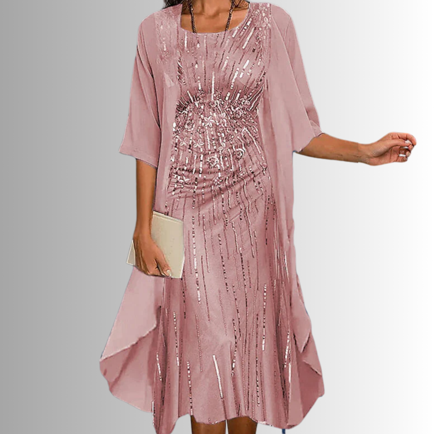 Women's 2-Piece Dress Set with Floral Print Midi and Sheer Open Front Cardigan