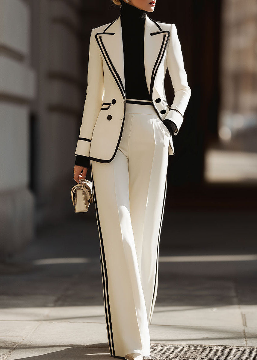 Ceylan Women’s Double Breasted Suit Set with Contrast Trim