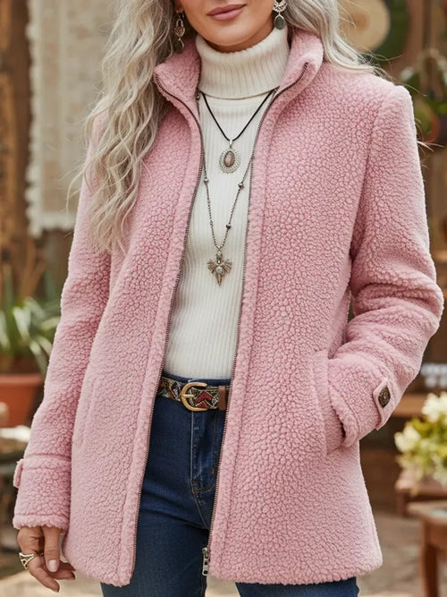 Women's Sherpa Fleece Full-Zip Jacket With Stand Collar