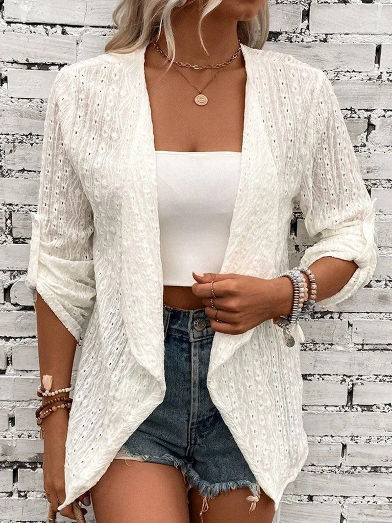 Women's Open Crochet Cardigan Mid-Length Relaxed Fit