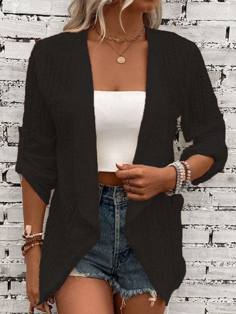 Women's Open Crochet Cardigan Mid-Length Relaxed Fit