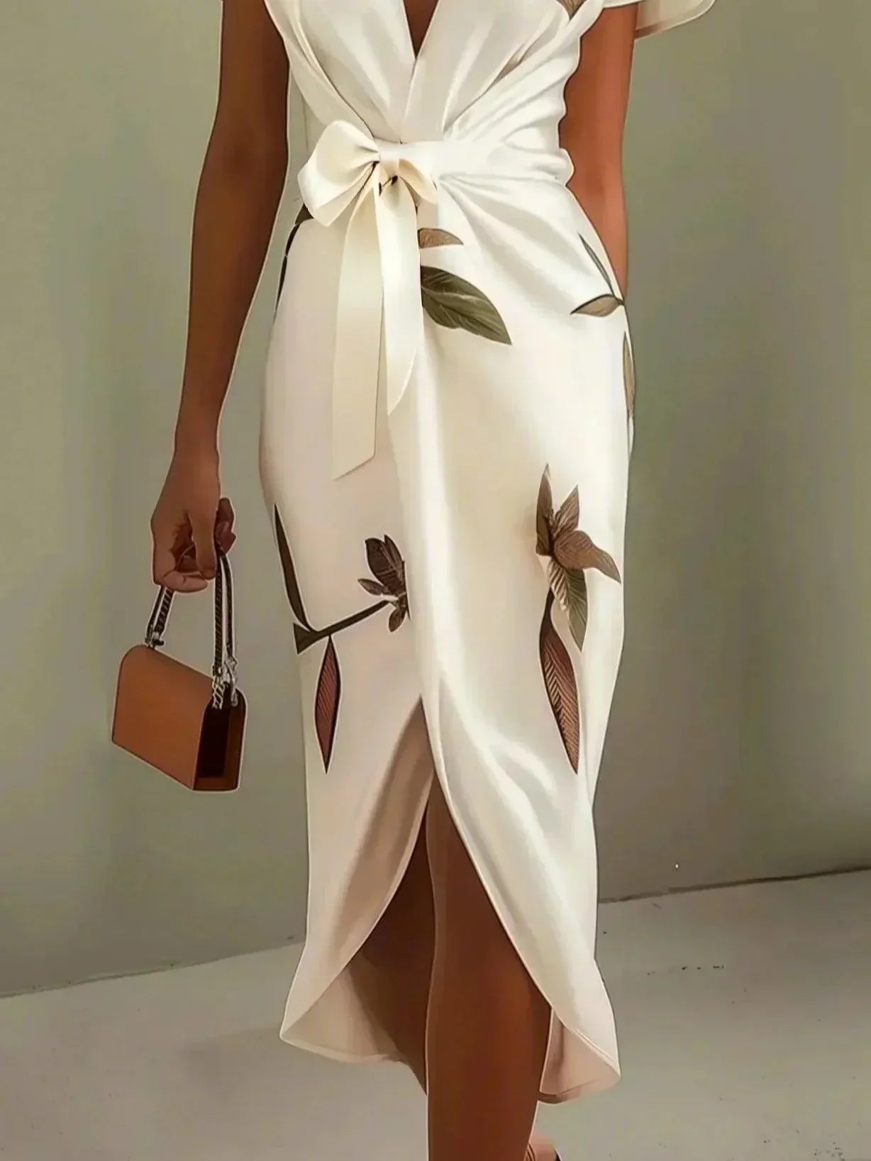 Women's Botanical Print Wrap Dress with Cinched Waist for Elegant Occasions