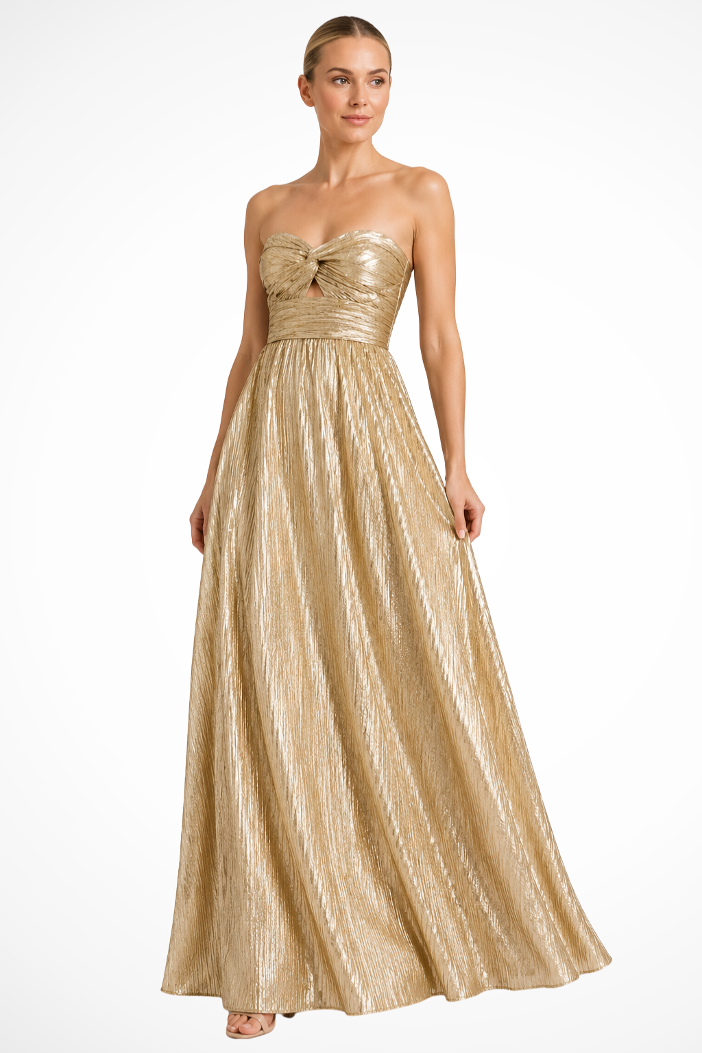 Women's Strapless Twist Front Pleated Wedding Guest Maxi Dress