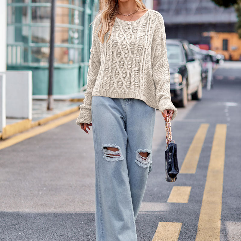 Women's Textured Cropped Jumper with Relaxed Fit