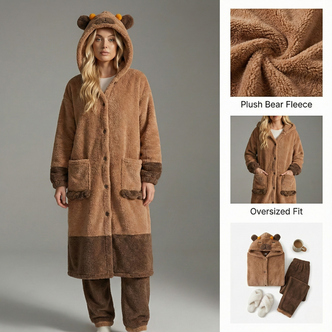 Ceylan Women’s Cozy Fleece Capybara  Hooded Pajama Set