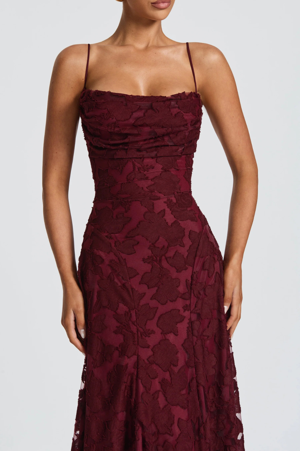 Women’s Maxi Dress with Cami Straps and Floral Brocade Texture