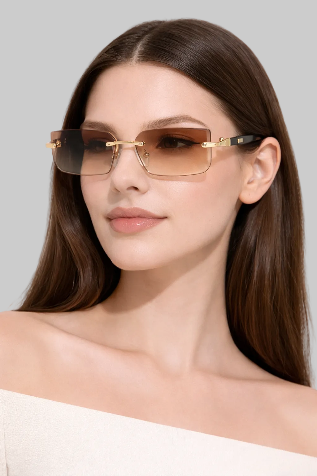 Women’s Sunglasses with Rimless Rectangle Lenses and Gold Hardware