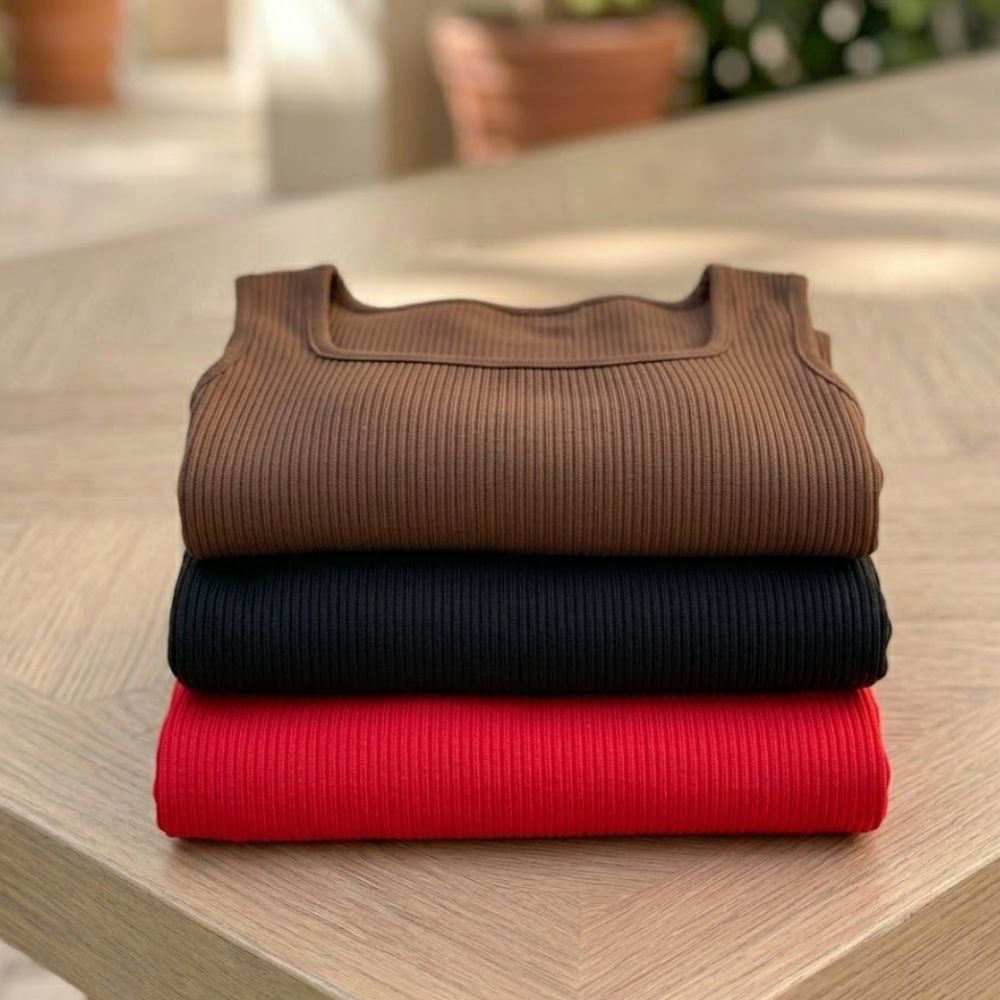 Women’s Bodysuit Pack of 3 with Square Neck and Ribbed Seamless Fit