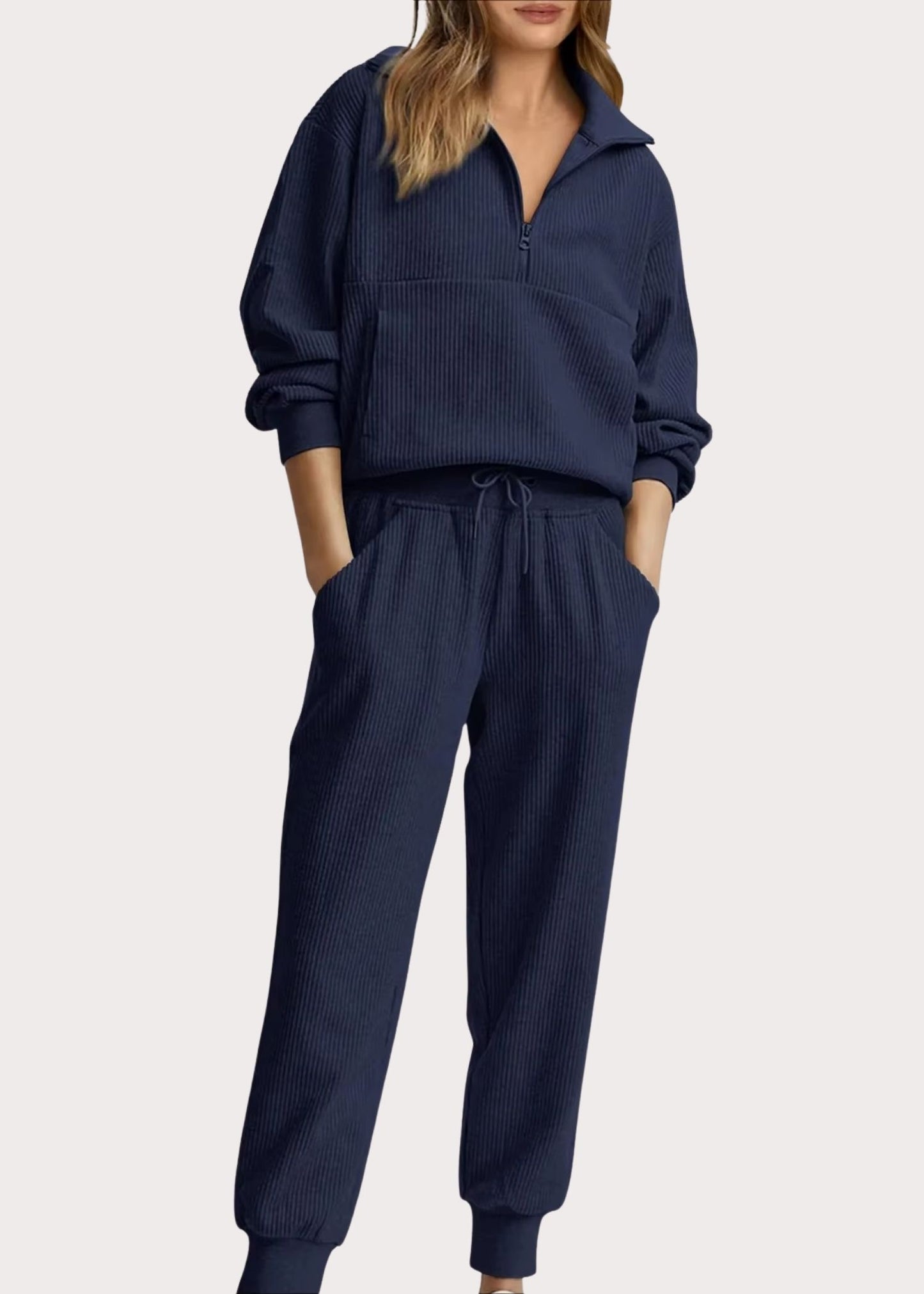 Ceylan Women’s Ribbed Half Zip Sweatshirt and Joggers Set