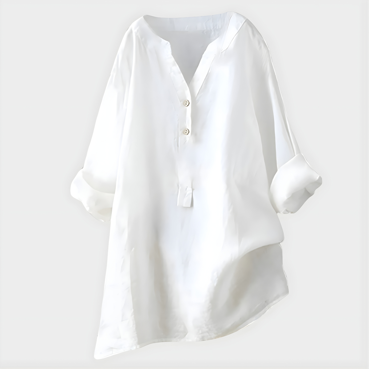 Women's Linen-Cotton Oversized Tunic With V-Neck Button Placket