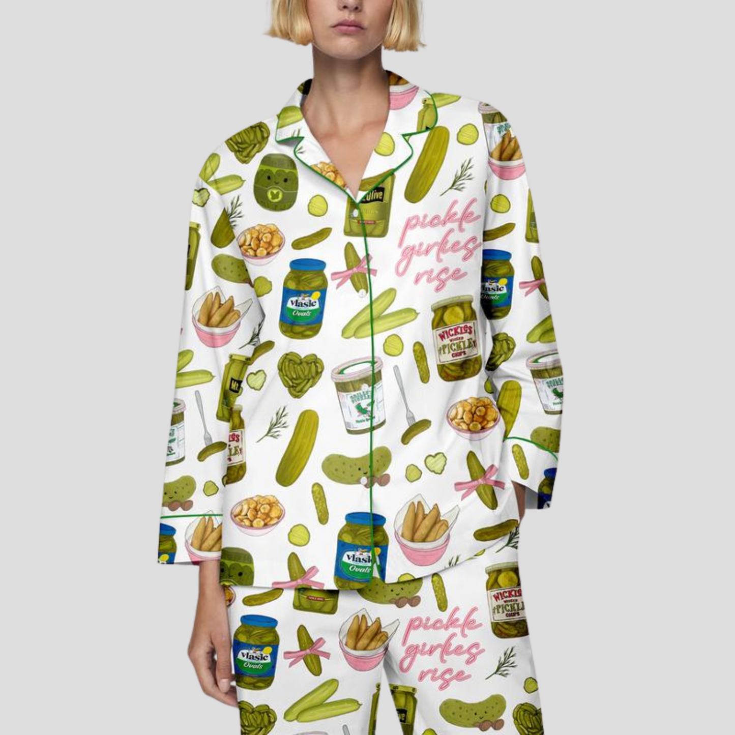 Ceylan Women’s Pajama Set with Fun Pickle Pattern Print