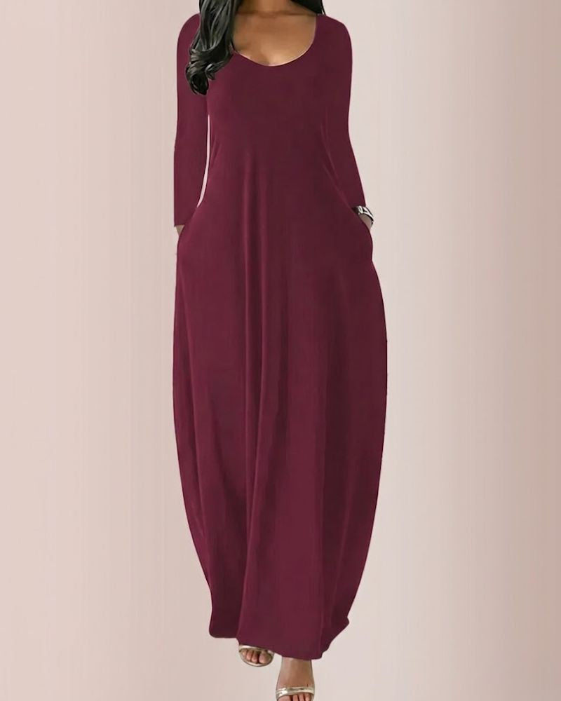 Women’s Long Sleeve Maxi Dress with Hidden Side Pockets