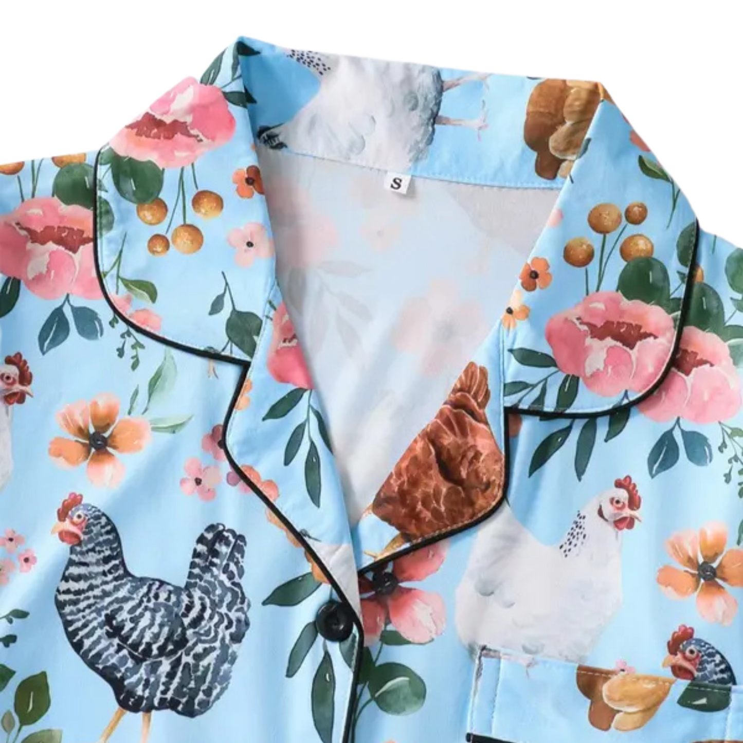 Ceylan Women's Pajama Set: Whimsical Floral Chicken Print