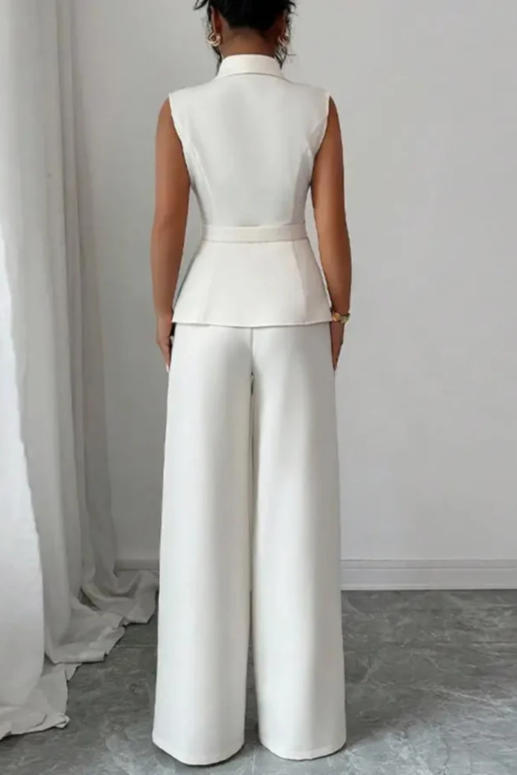 Women’s Two-Piece Set Sleeveless Blazer Vest and Wide Leg Pants Suit