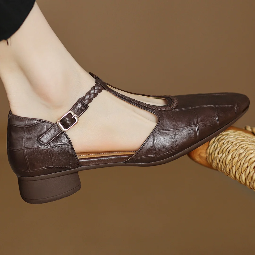 Women’s Mary Jane Flats with Pointed Toe and Braided T-Strap