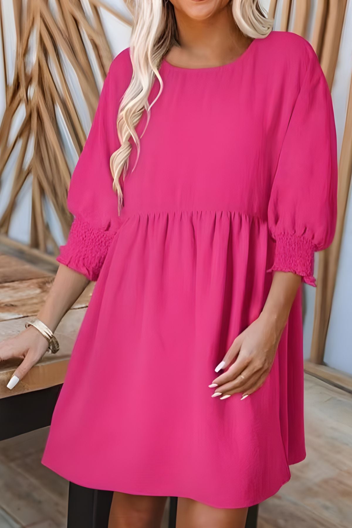 Women's Smocked Cuff Babydoll Dress Half Sleeve Ruffle Mini Dress