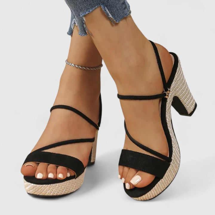 Women's Lace-Up Platform Heels Chunky Heel Open-Toe