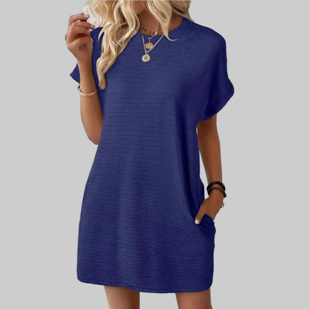 Women's T-Shirt Mini Dress Crew Neck Short Sleeve Textured Shift