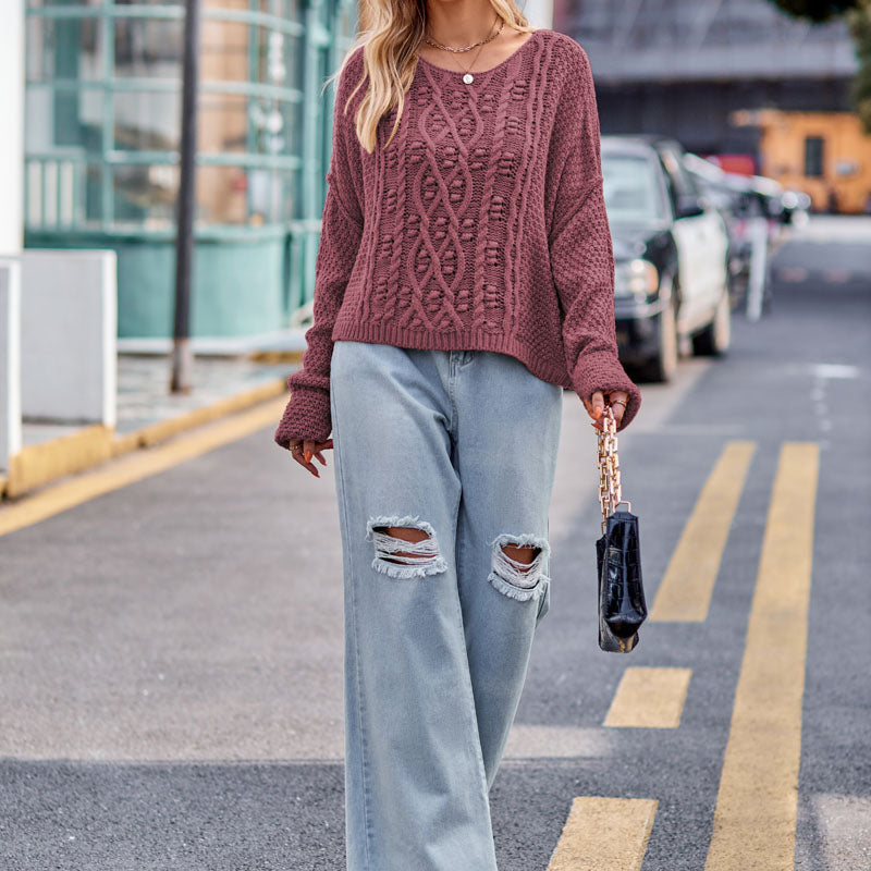 Women's Textured Cropped Jumper with Relaxed Fit