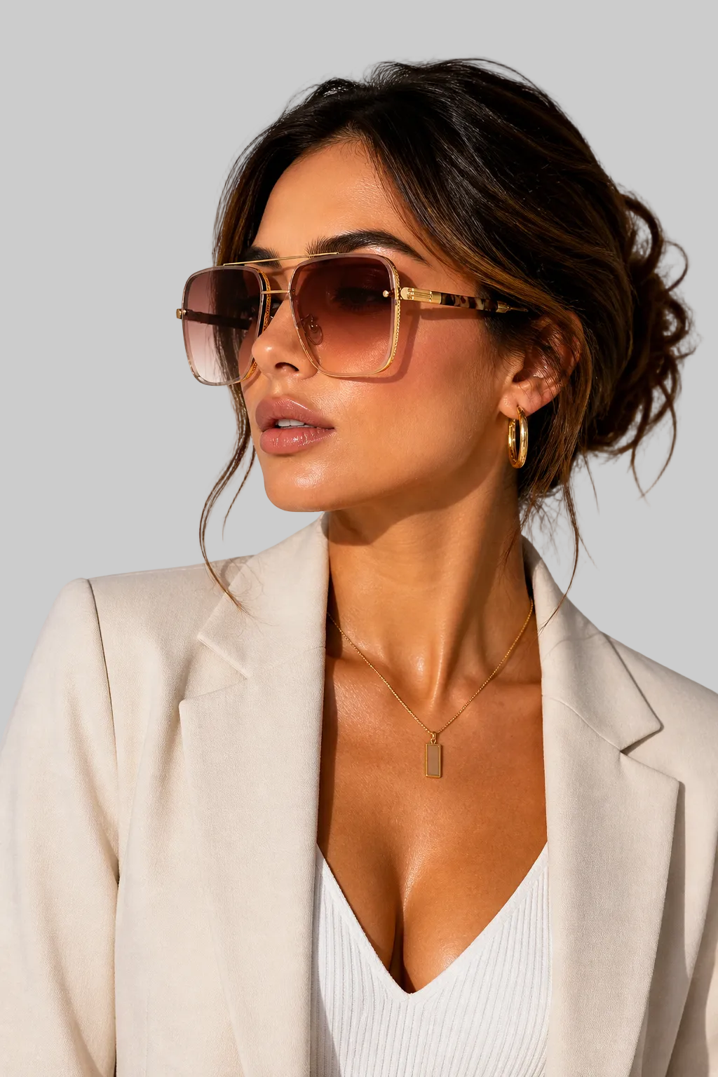 Women’s Sunglasses Square Aviator Gold Wire Frame Eyewear