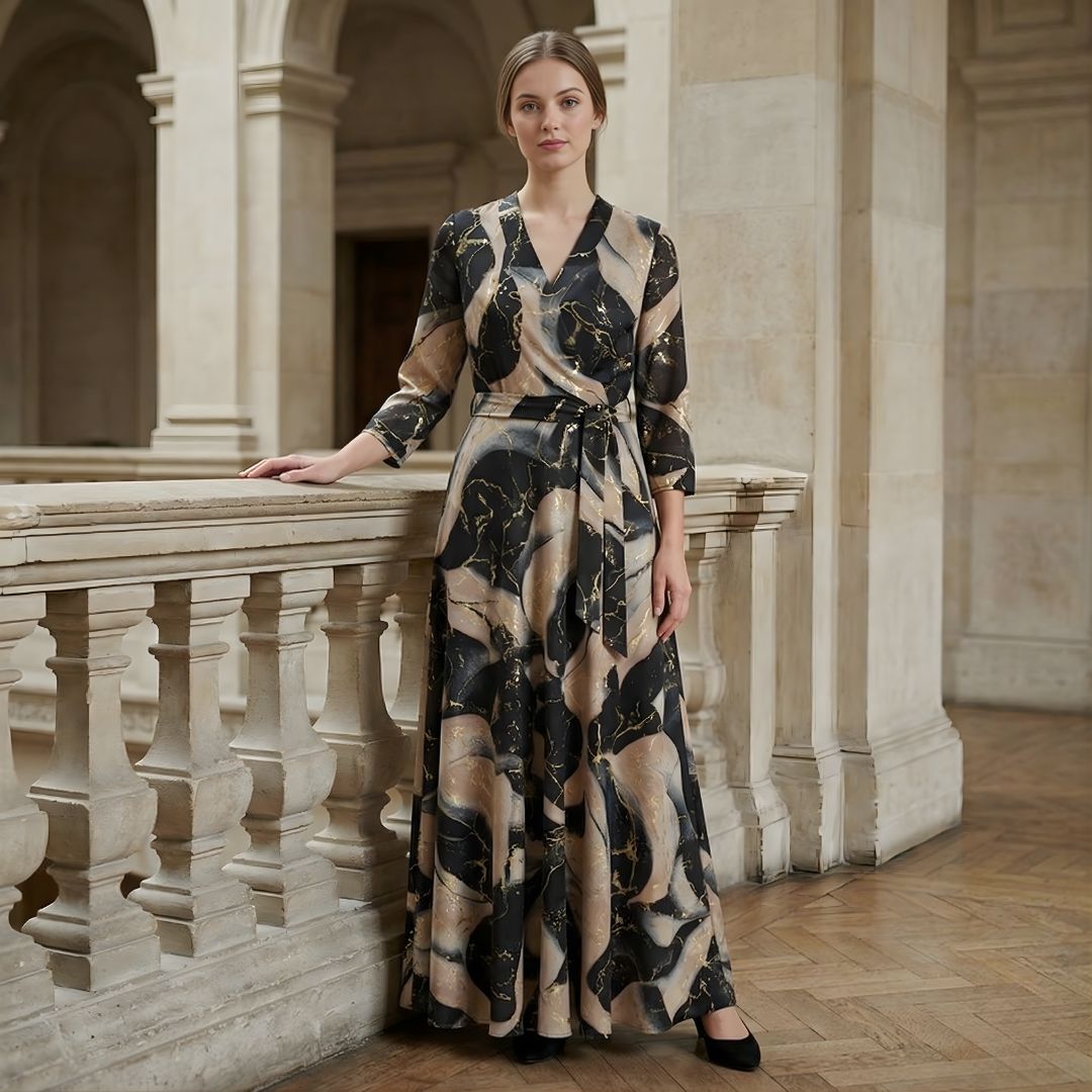 Women’s Chavelle Abstract Print Maxi Wrap Dress with Belt