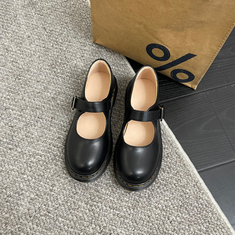 Women’s Mary Jane Shoes with Contrast Stitching and Buckle Strap