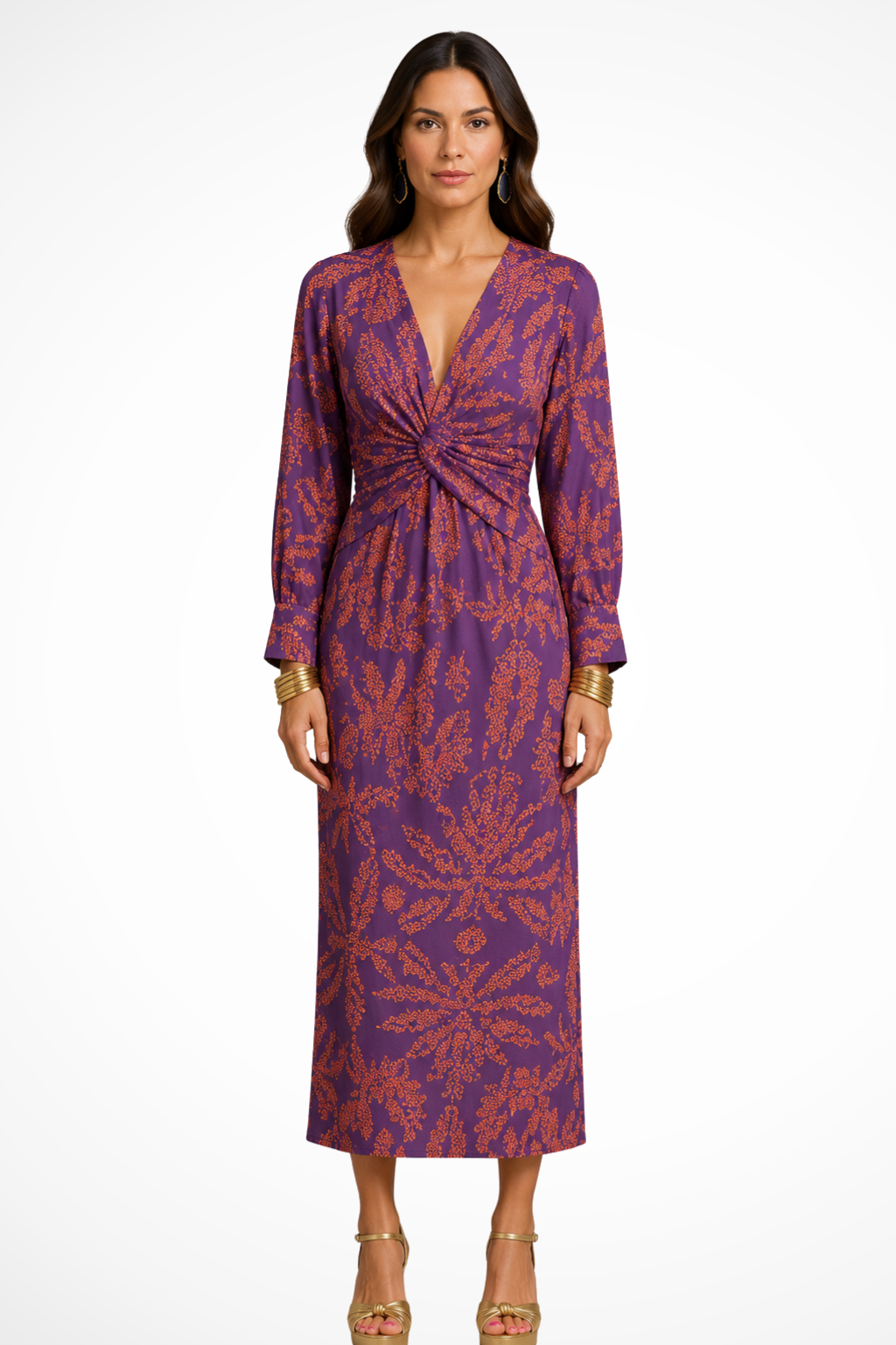 Florence | Women V Neck Twist Front Printed Wedding Guest Midi Dress