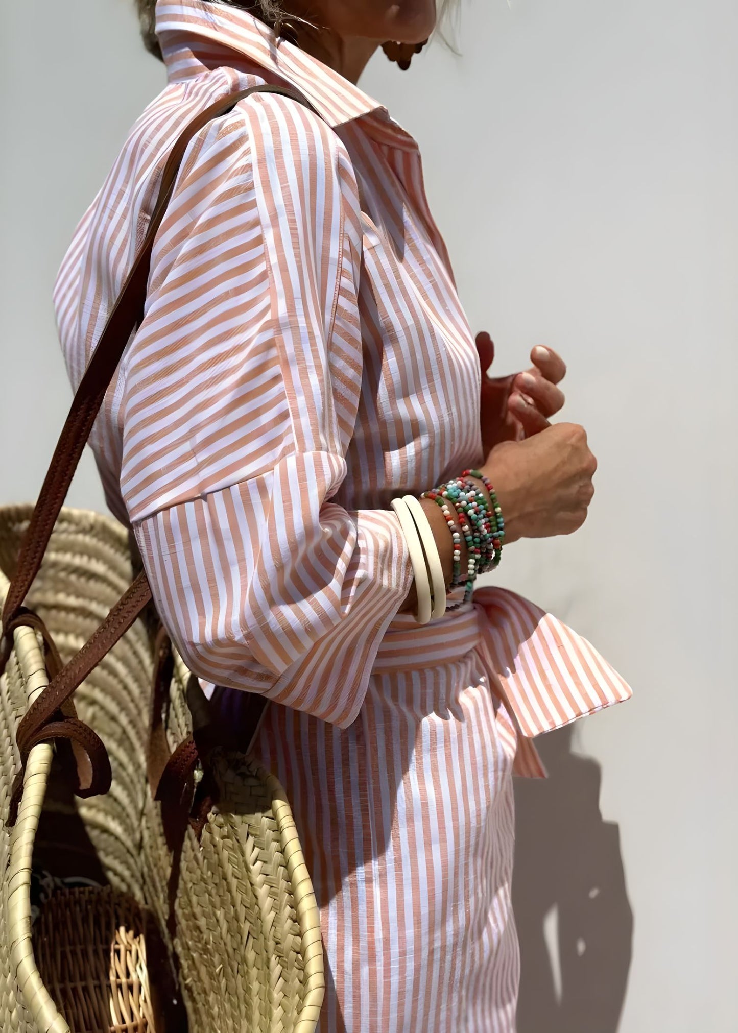 Women’s Striped Shirt Dress with High-Low Hem and Button-Down Front