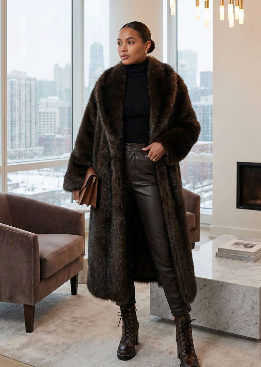 Ceylan Women’s Faux Fur Long Coat Thickened Winter Shearling