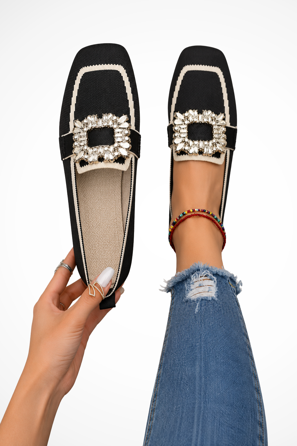 Women's Embellished Square Toe Orthopedic Loafers