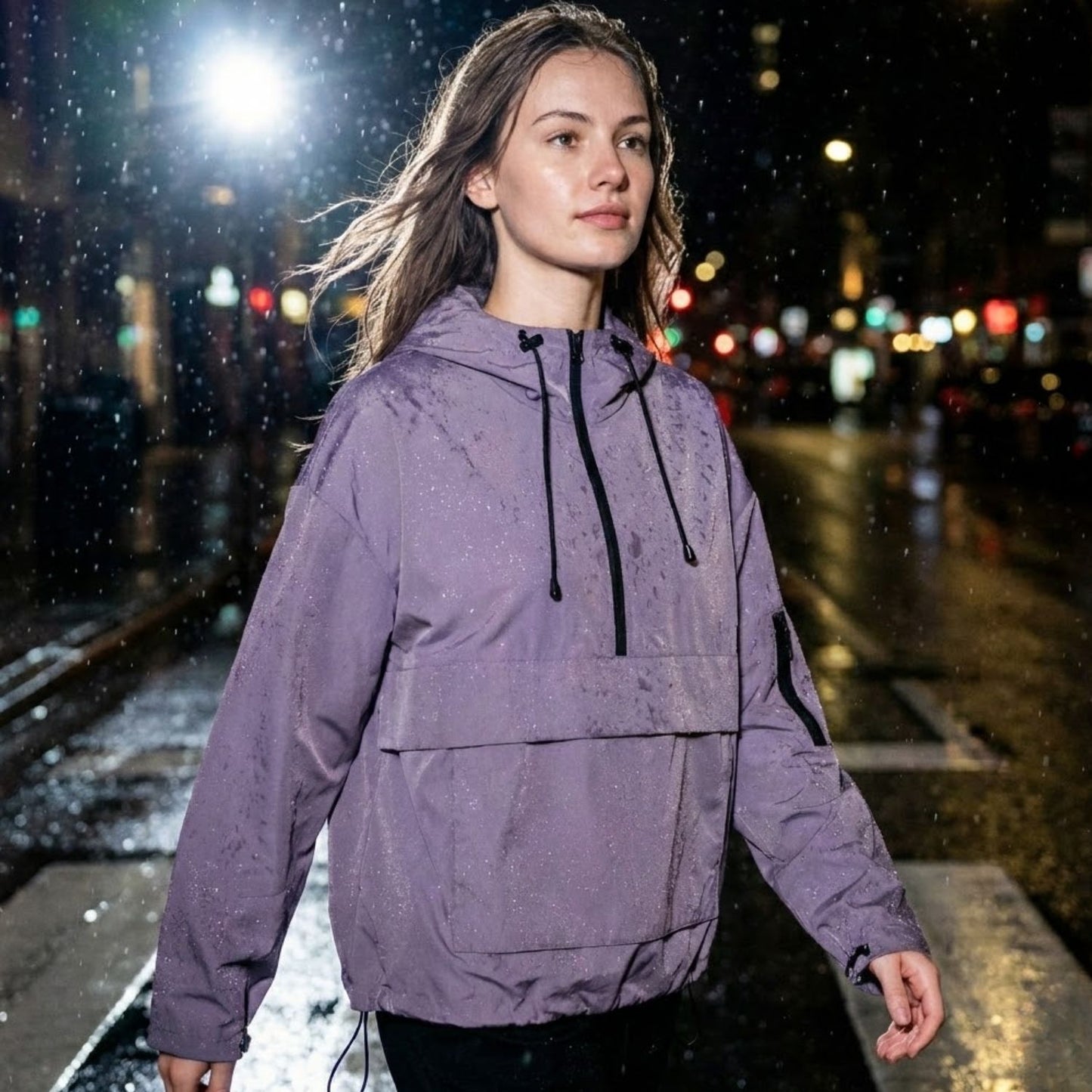 Women’s Oversized Half-Zip Anorak with Front Pouch Pocket