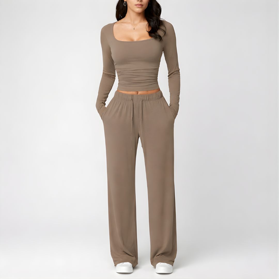 Women’s Square Neck Lounge Set with Wide Leg Pants