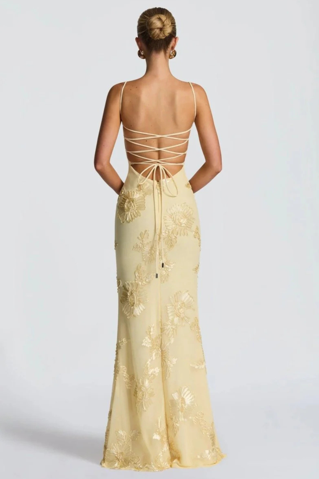 Women’s Maxi Dress with Underwire Corset Bodice and Satin Floral Embroidery