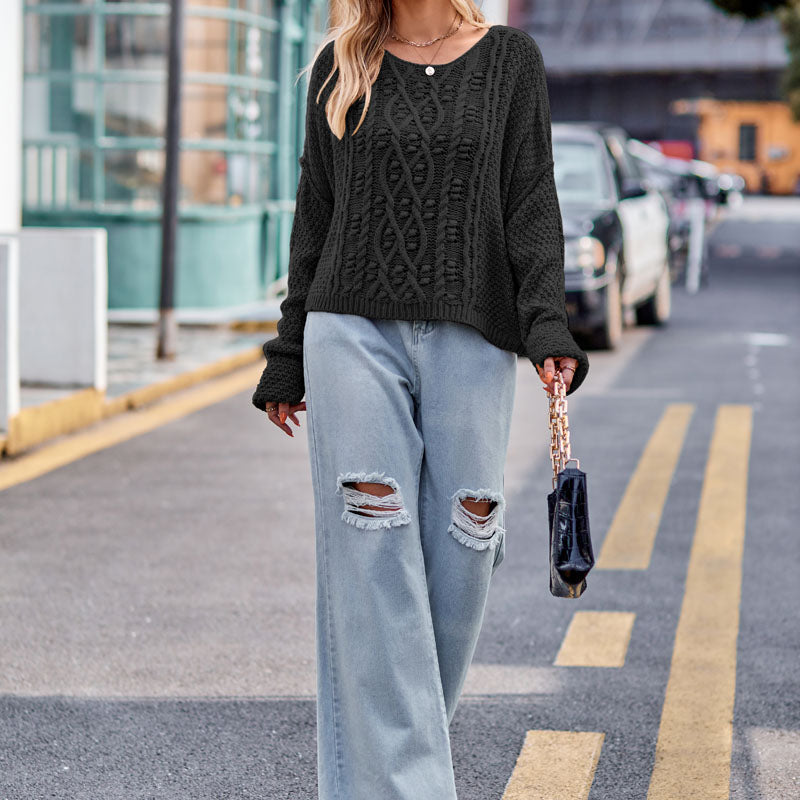 Women's Textured Cropped Jumper with Relaxed Fit