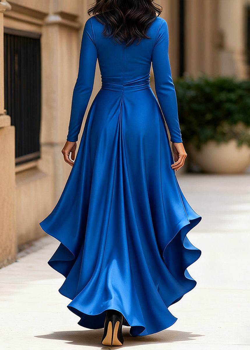 Ceylan Women's Satin Wrap Dress High Low Ruffle Detail