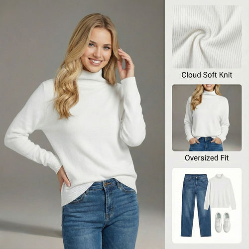 Ceylan Women's Turtleneck Pullover, Soft Stretch Knit