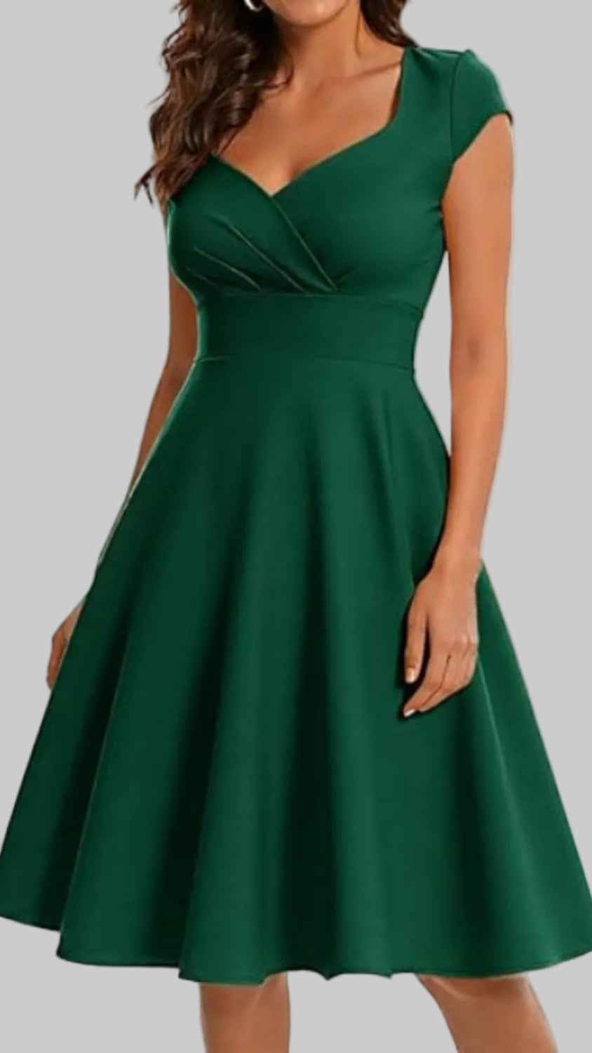 Women’s Midi Dress Sweetheart Neck Crossover Pleated Swing Skirt Gown
