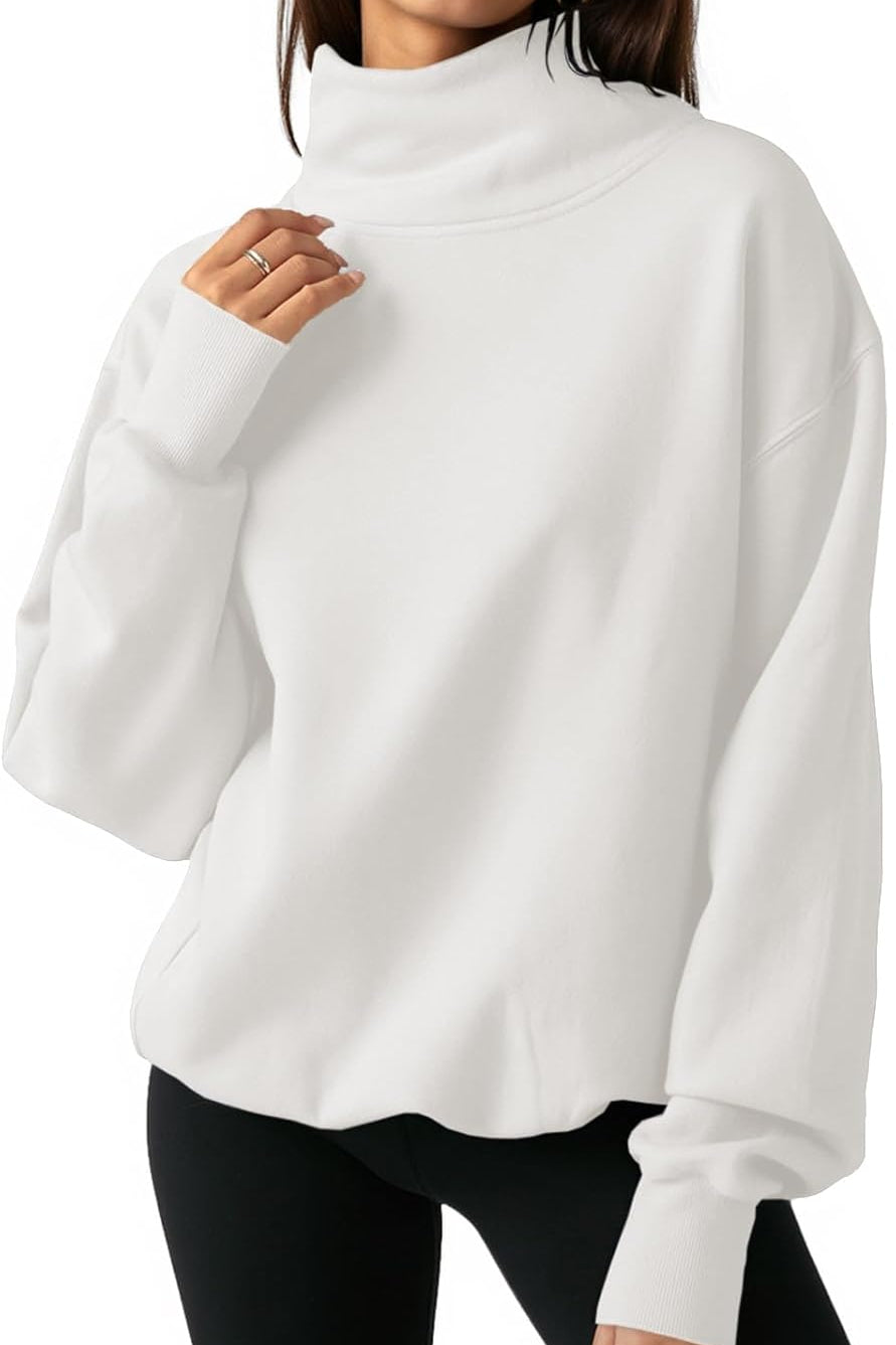 Women’s Oversized Turtleneck Sweatshirt with Drop Shoulder Fit