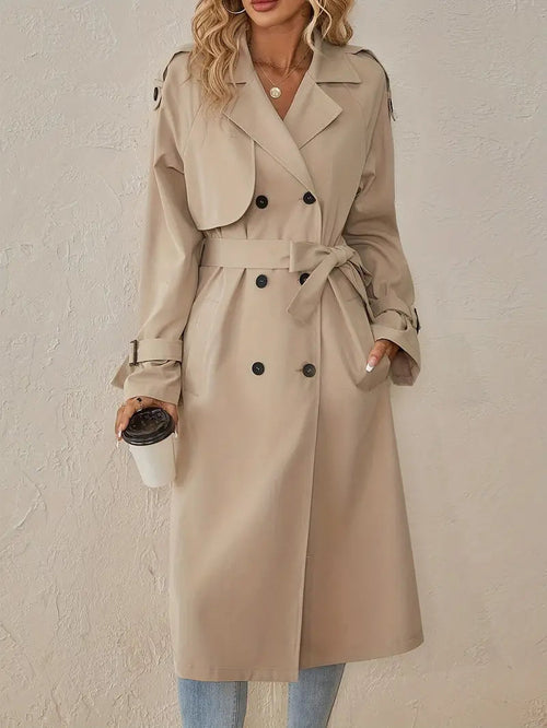Women's Double-Breasted Trench Coat with Belted Waist
