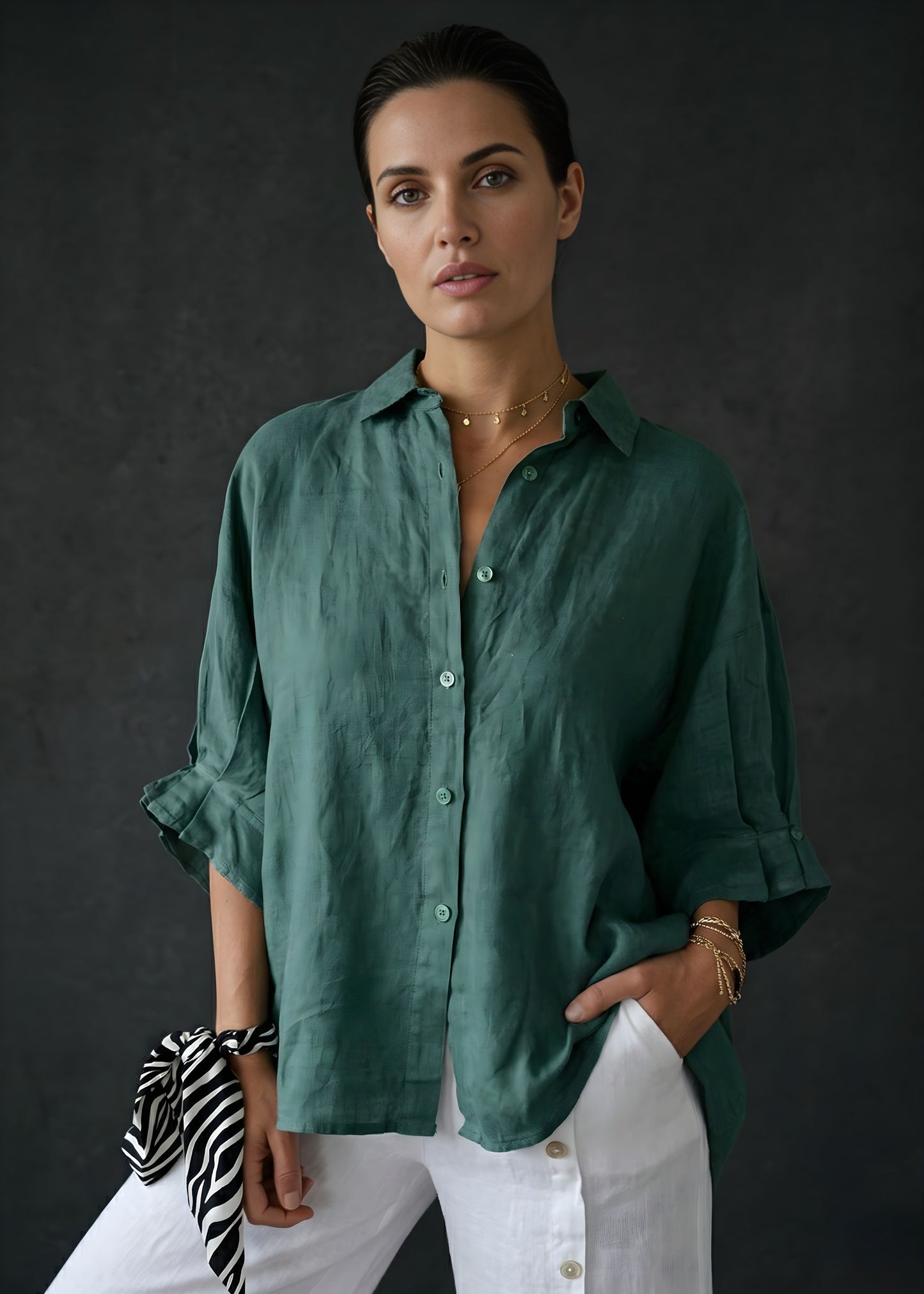 Women¡¯s Oversized Cotton Linen Shirt Long Sleeve Button Down