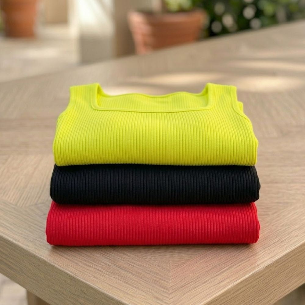 Women’s Bodysuit Pack of 3 with Square Neck and Ribbed Seamless Fit
