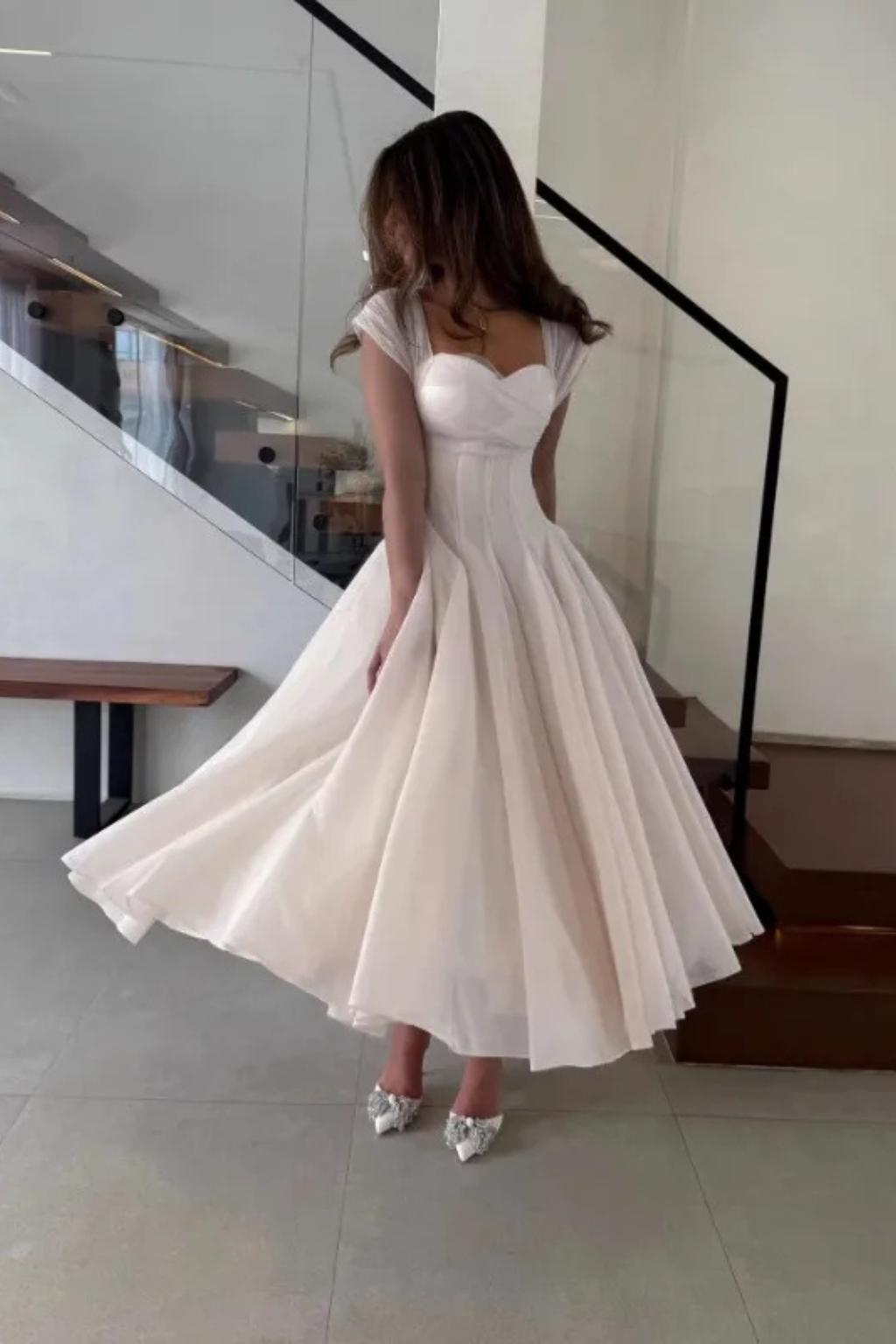 Women’s Midi Dress Sweetheart Corset Bodice Flared Tulle Gown