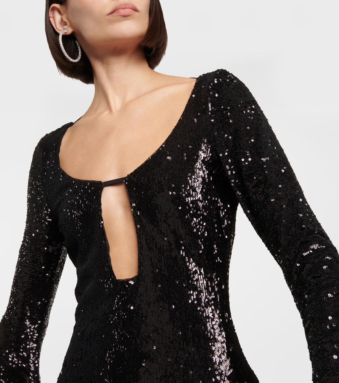 Women’s Sequin Mini Dress with Draped Cape Sleeves and Cutout