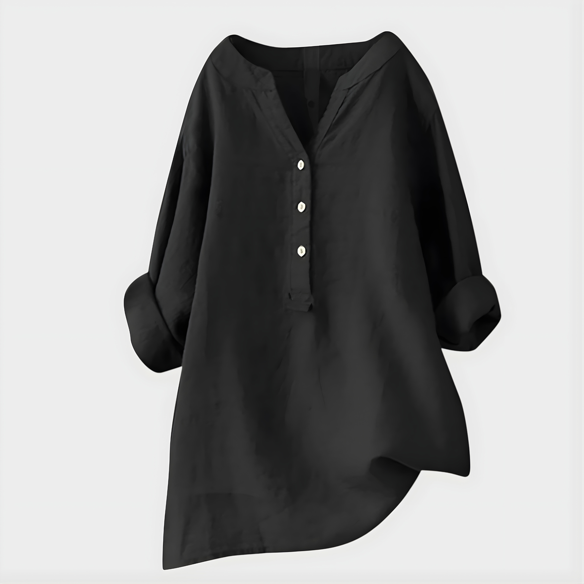 Women's Linen-Cotton Oversized Tunic With V-Neck Button Placket