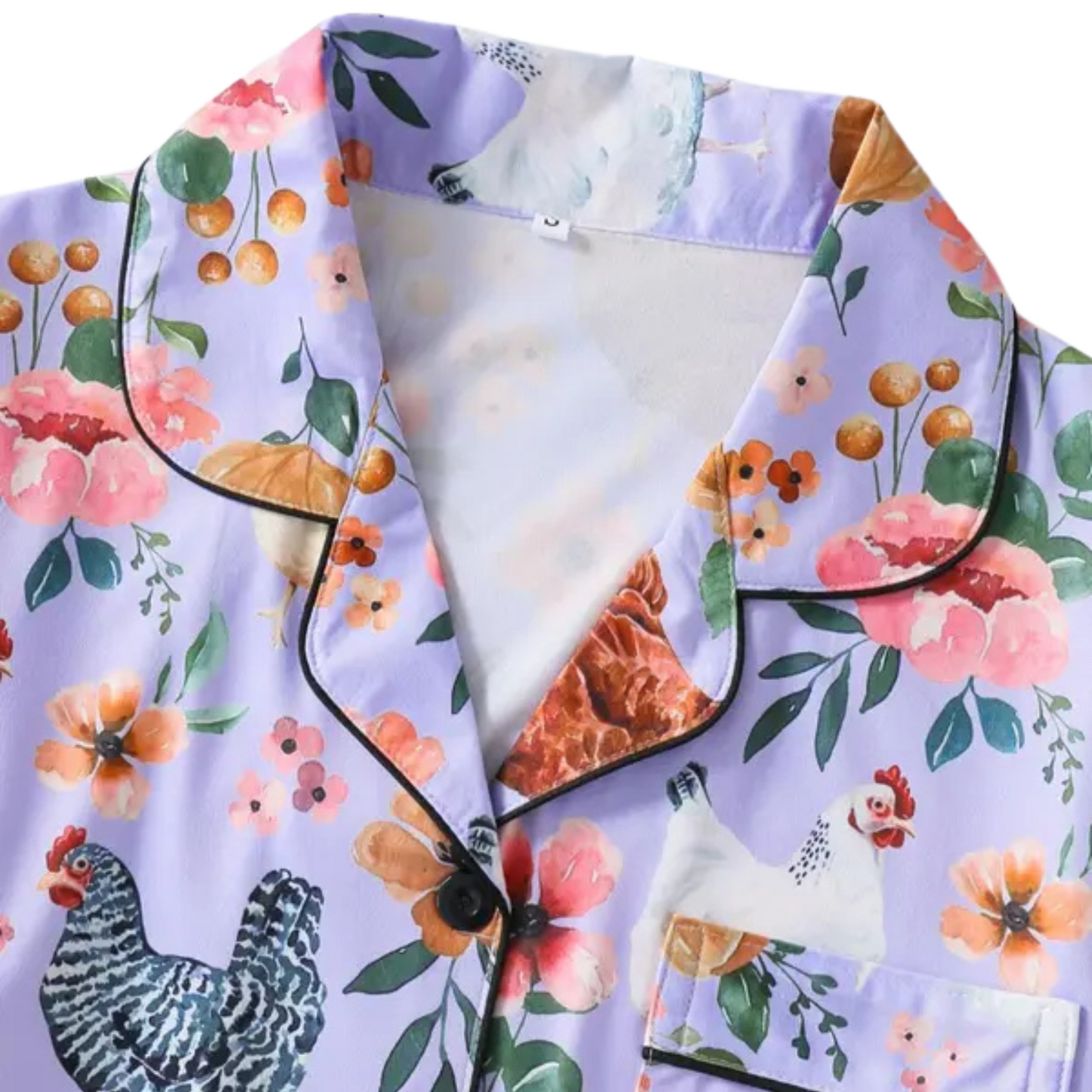 Ceylan Women's Pajama Set: Whimsical Floral Chicken Print