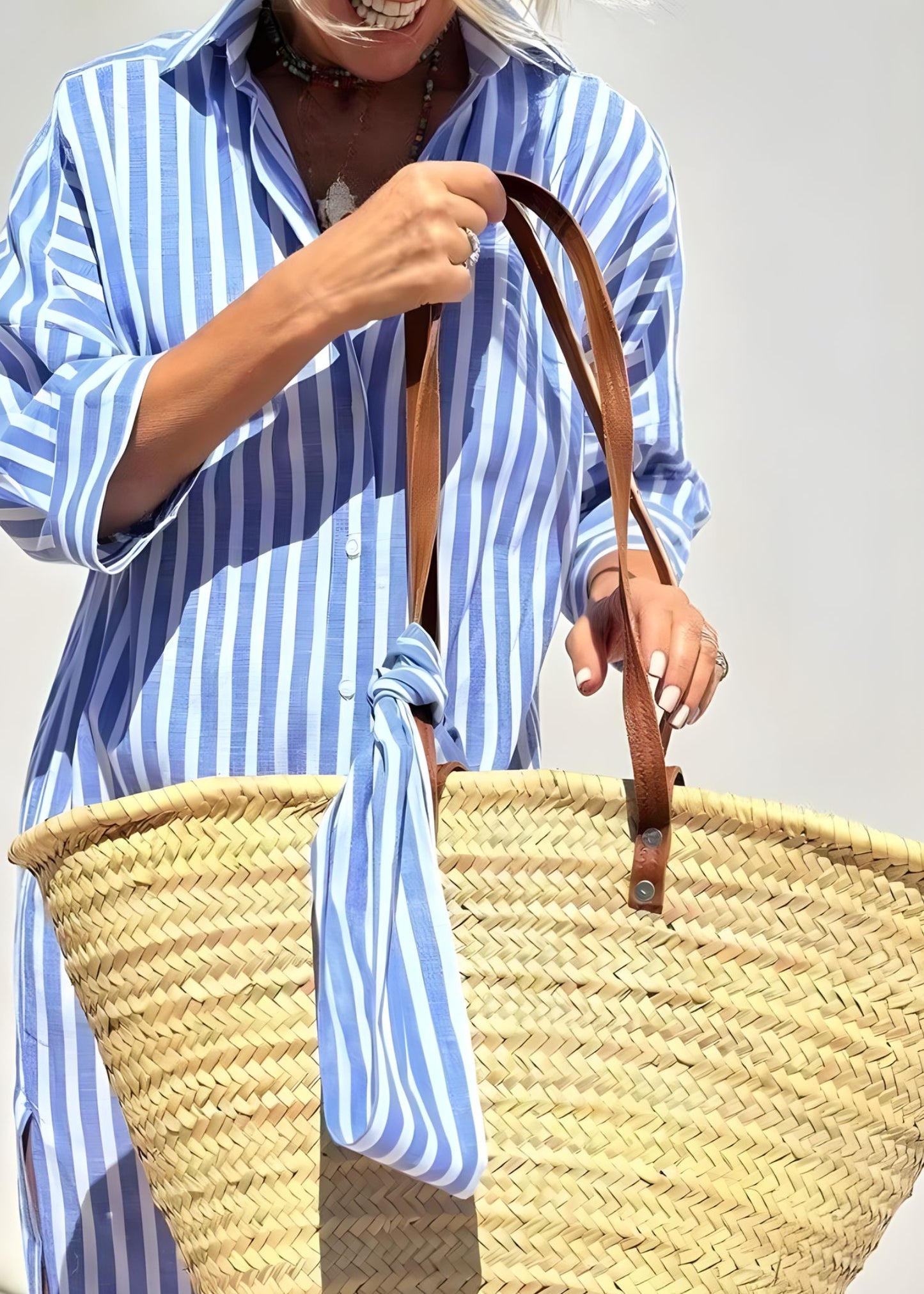Women’s Striped Shirt Dress with High-Low Hem and Button-Down Front